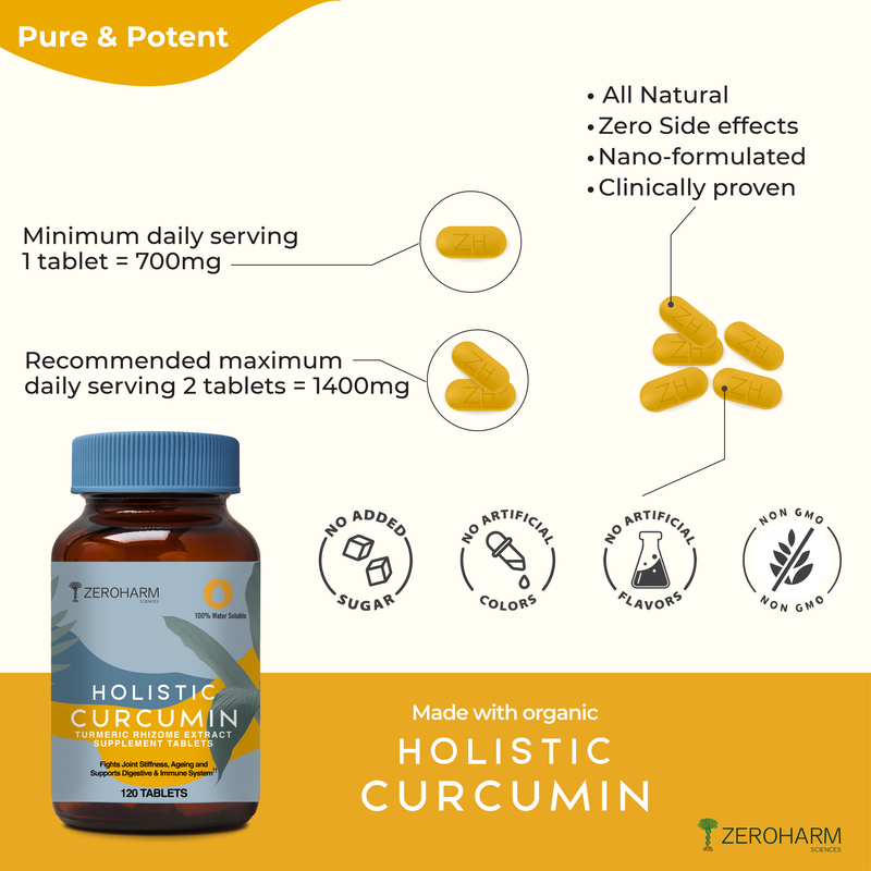 Holistic Curcumin Supplement- 600mg (120 Veg Tablets) with 95% Curcuminoids - Higher Absorption- Antioxidant & Anti-inflammatory Supplement - for Skin, Joint Support, Boosts Immune System